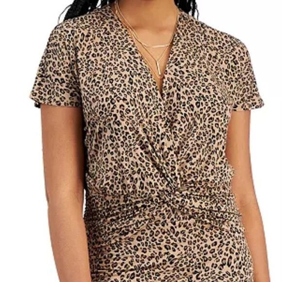Bar III 3X cheetah print v neck twist front knot cap sleeve top TB 3017 - Picture 1 of 9